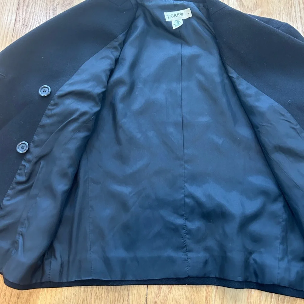 J. Crew‎ Black Wool Double Breasted Peacoat Jacket Lined Size 4 READ Office